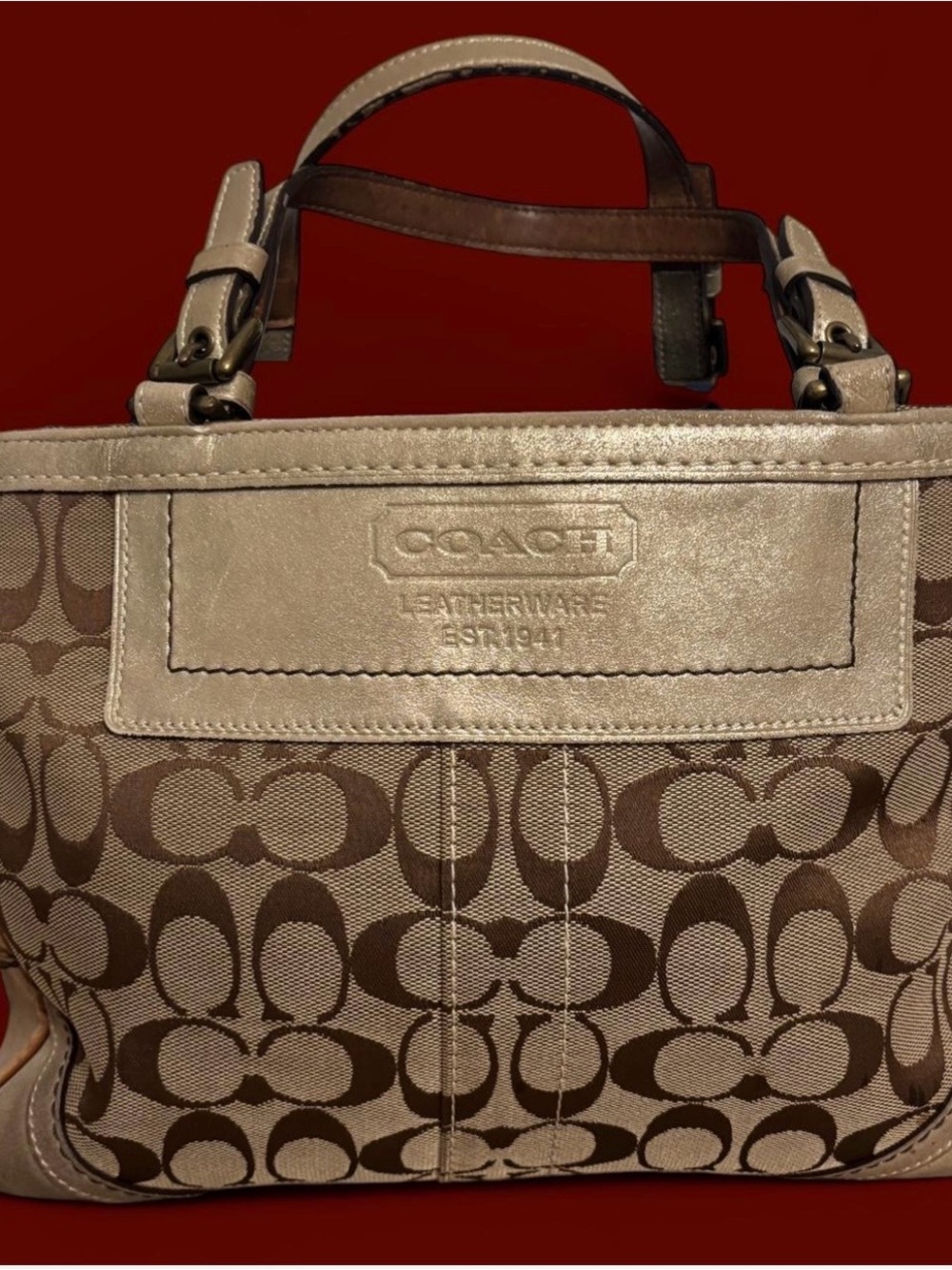 Coach Signature Canvas Shoulder Tote in Brown and Tan